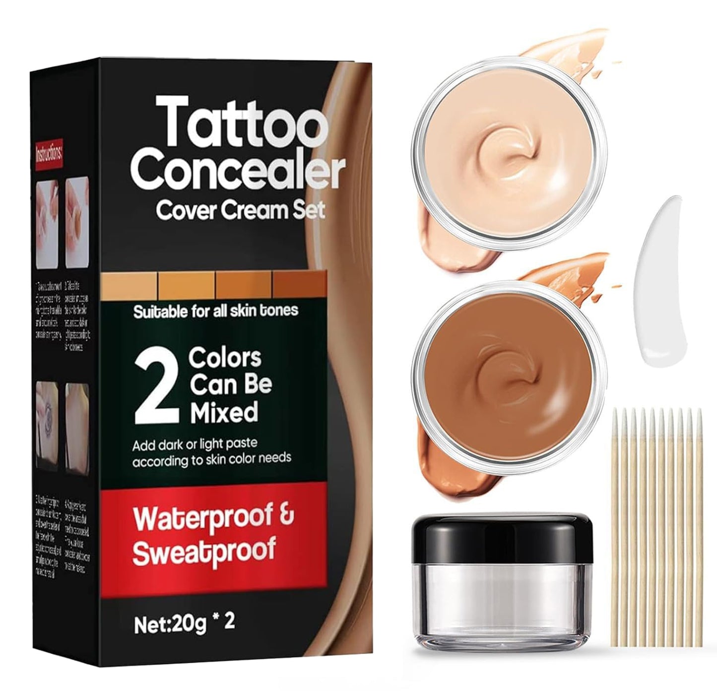 Yakitoko Tattoo Cover Up Makeup Waterproof, Body &amp;amp; Leg Scar Concealer, Suitable for Scars, Dark Spots, Vitiligo, 2 Colors