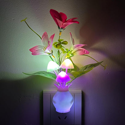 Plug-in_Night_Light_with_Auto_Light_Sensor,_RGB_LED_Mushroom_Night_Light_Wall_Based_Flower_Lamp_1W_Energy_Efficient_Nursery_Nightlight_for_Kids_Room,_Bedroom,_Nursery,_Lounge,_Hallway_and_Stairs