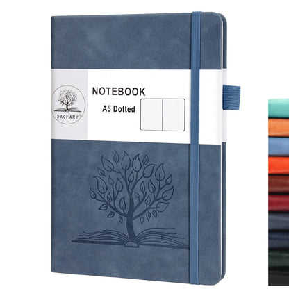 Daofary Dotted Journal Notebook with Pen Holder— A5 Dot Grid Notebook with 160 Pages 100gsm Thick Paper, Hardcover Dotted Journal with Pocket 8.4 x 5.7 in (1 Pack-Dotted, Navy Blue)