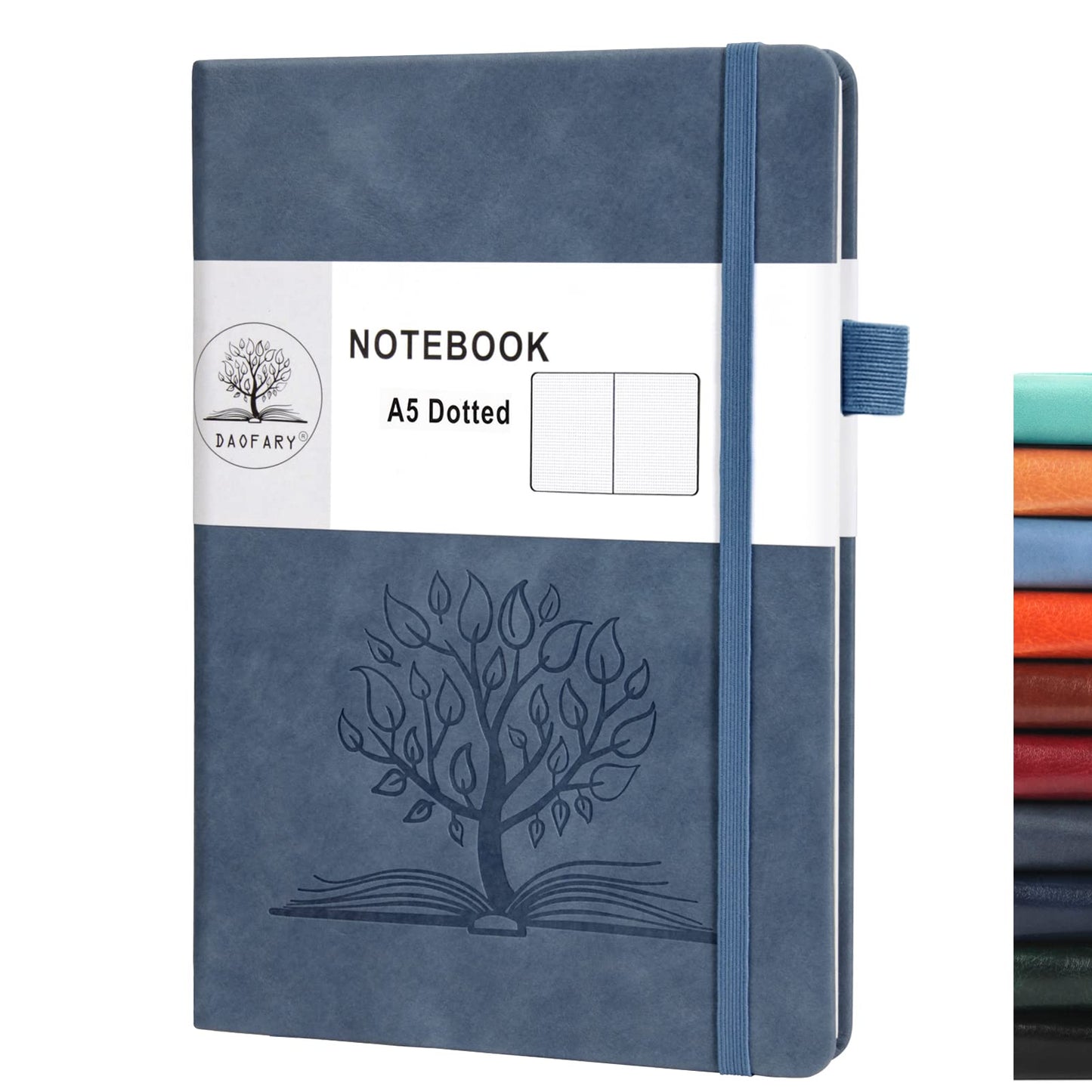 Daofary Dotted Journal Notebook with Pen Holder— A5 Dot Grid Notebook with 160 Pages 100gsm Thick Paper, Hardcover Dotted Journal with Pocket 8.4 x 5.7 in (1 Pack-Dotted, Navy Blue)