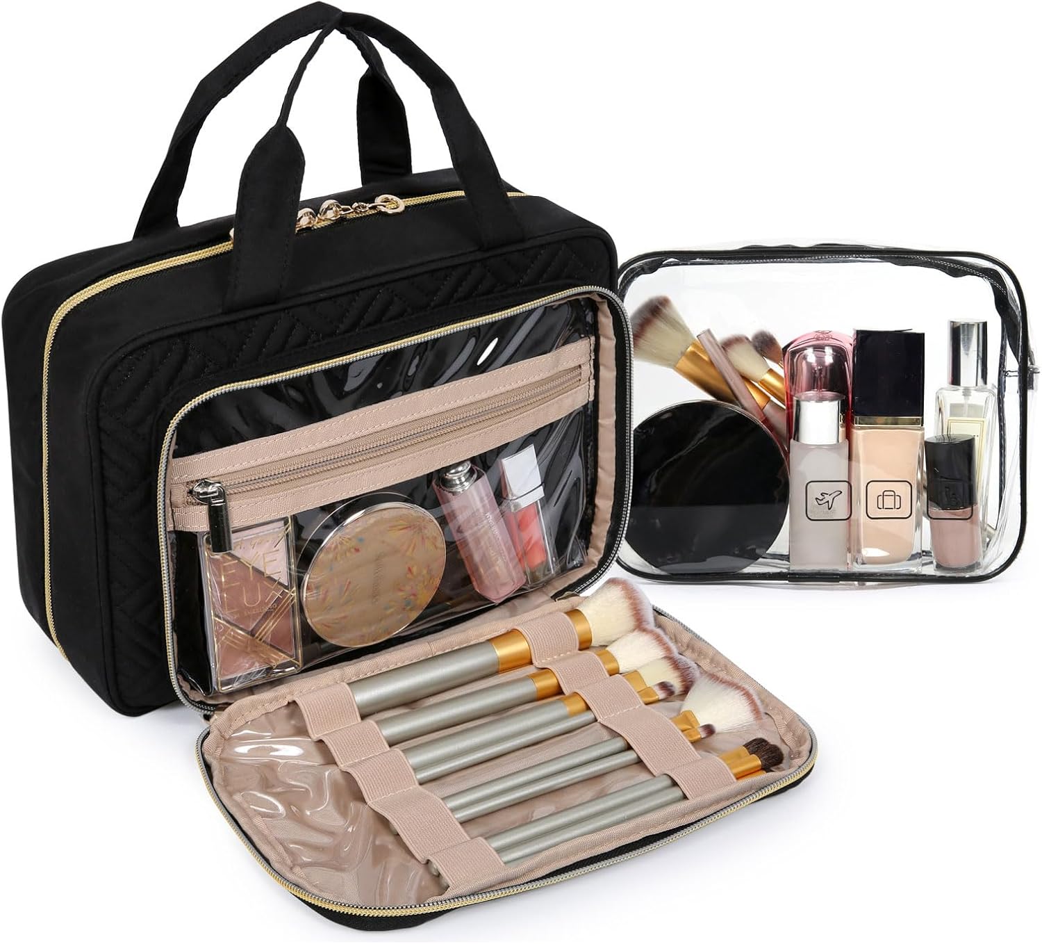 BAGSMART_Toiletry_Bag_Hanging_Travel_Makeup_Organizer_with_TSA_Approved_Transparent_Cosmetic_Bag_Makeup_Bag_for_Full_Sized_Toiletries,_Medium-Black