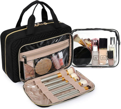 BAGSMART_Toiletry_Bag_Hanging_Travel_Makeup_Organizer_with_TSA_Approved_Transparent_Cosmetic_Bag_Makeup_Bag_for_Full_Sized_Toiletries,_Medium-Black