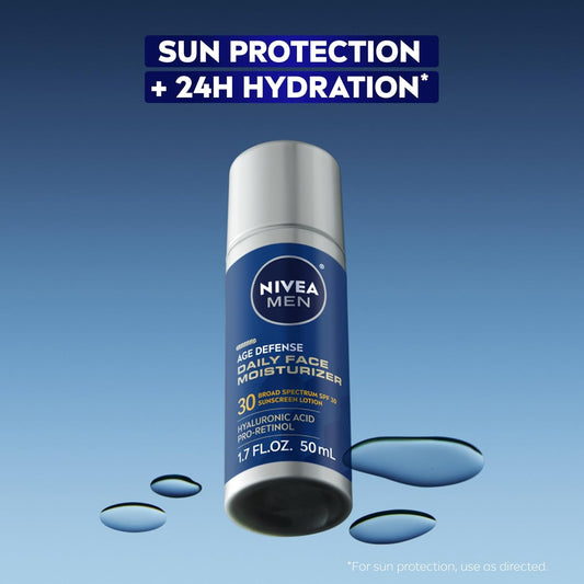 NIVEA_MEN_Age_Defense_Daily_Face_Moisturizer_with_Broad_Spectrum_SPF_30_Sunscreen,_Pro-Retinol_and_Hyaluronic_Acid,_Beard-Friendly_Face_Lotion_Helps_Defend_Against_UVA/UVB_Rays,_1.7_Fl_Oz_Bottle