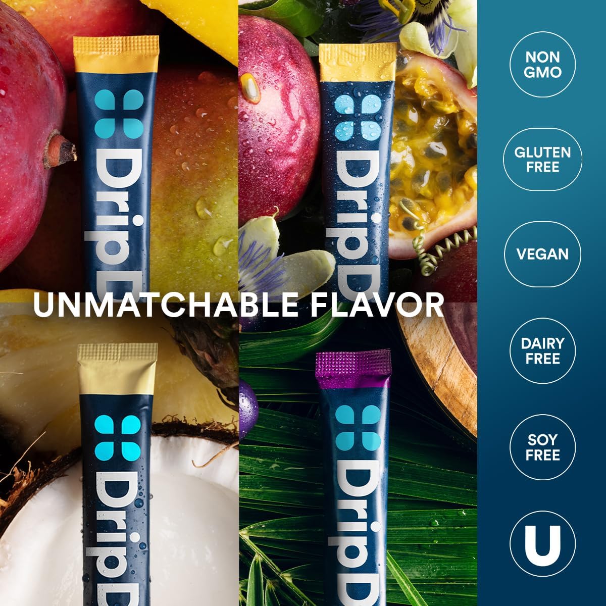 DripDrop_Hydration_Packets_-_Tropical_Variety_Pack_-_Single_Serve_Electrolytes_Powder_Drink_Mix_-_Mango,_Açai,_Passion_Fruit,_Piña_Colada_-_Non-GMO,_Gluten_Free,_Vegan_-_32_Sticks