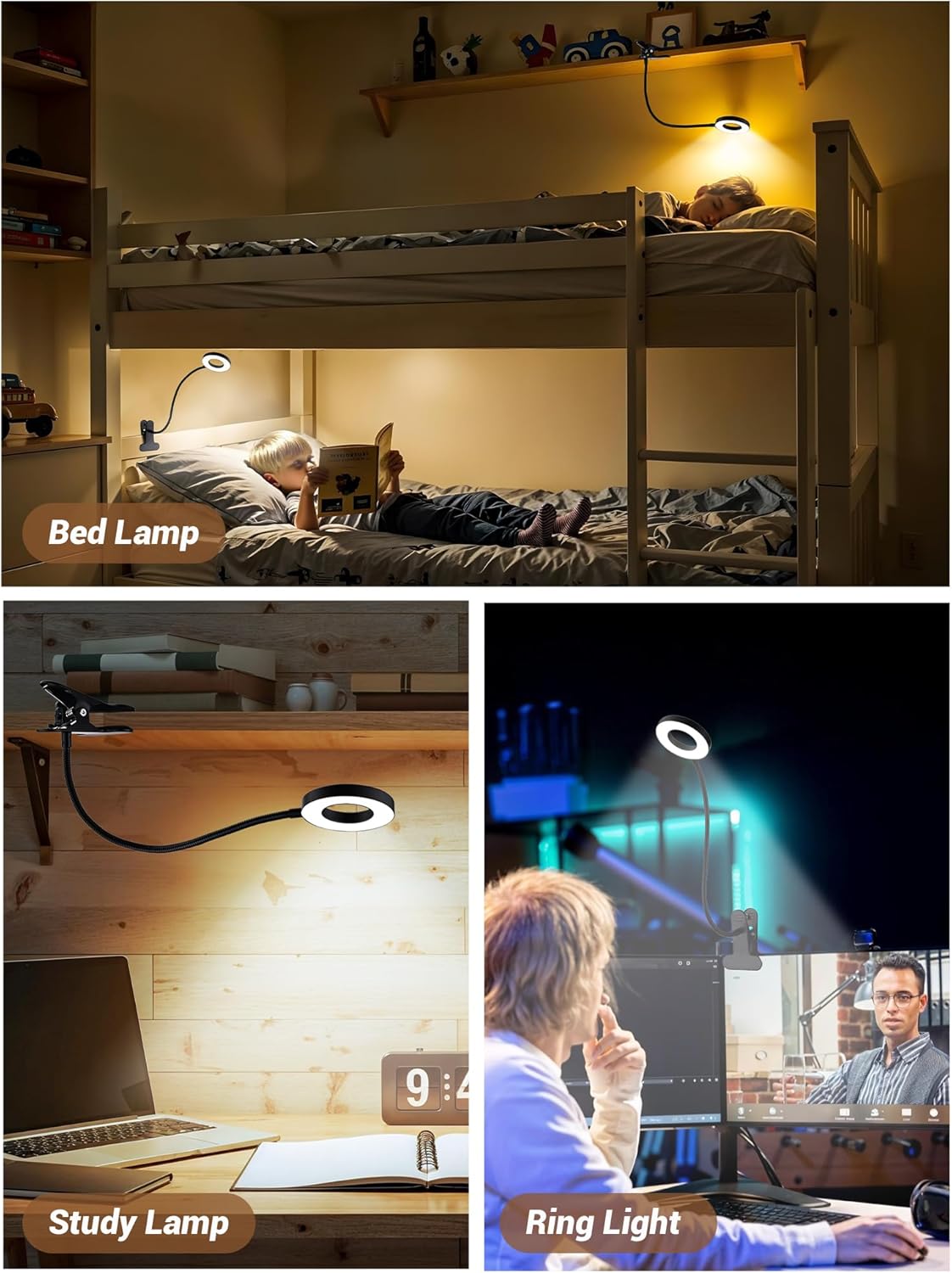 Clip_on_Lamp,5_Colors+10_Brightness_LED_Desk_Lamp_with_Clamp,550lm_Bright_Clip_on_Light_for_Bed_Headboard/Bedside_Table,360°Adjustable_Reading_Light_for_Bed,Desk_Lights_for_Home_Office_Study_[Adapter]