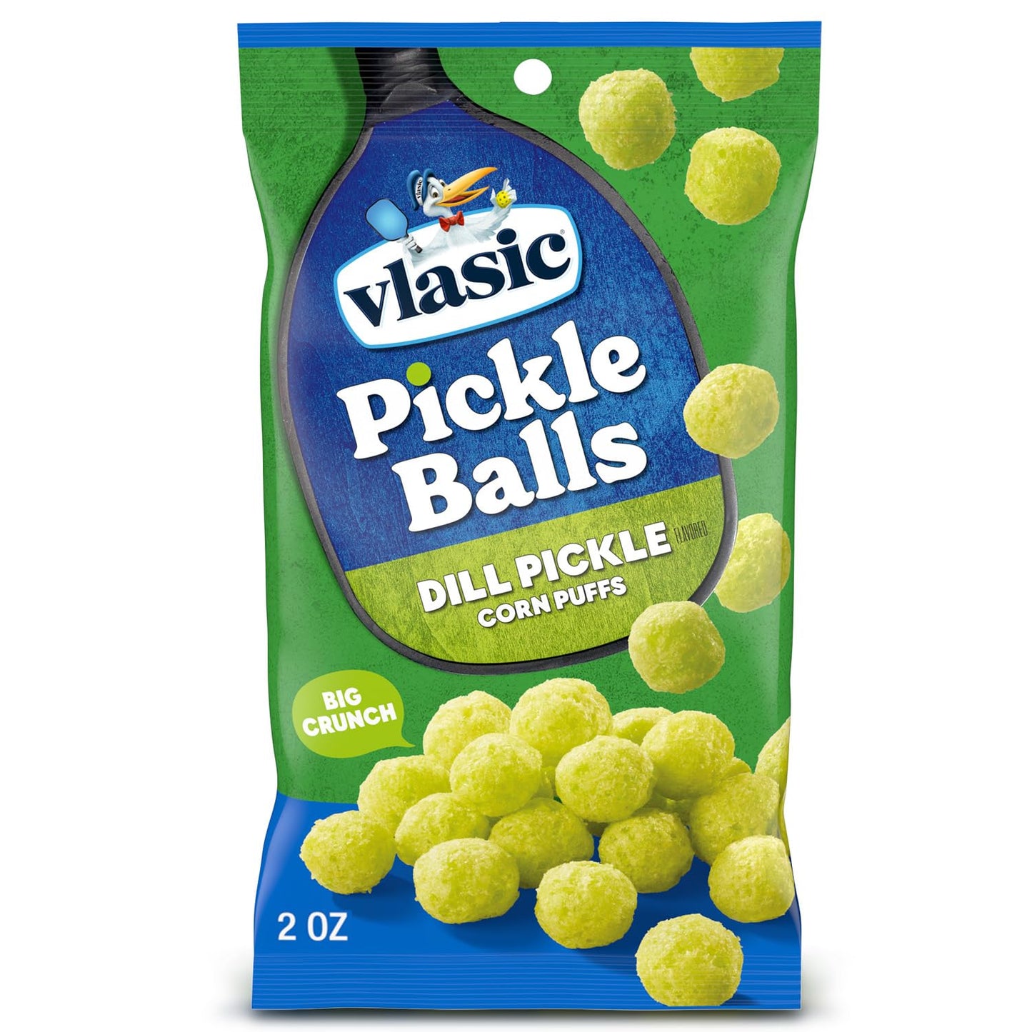 Vlasic Pickle Balls, Dill Pickle Flavored Corn Puffs, Pickleball Gifts, Easter Basket Stuffer for Pickle Lovers, 2 oz.