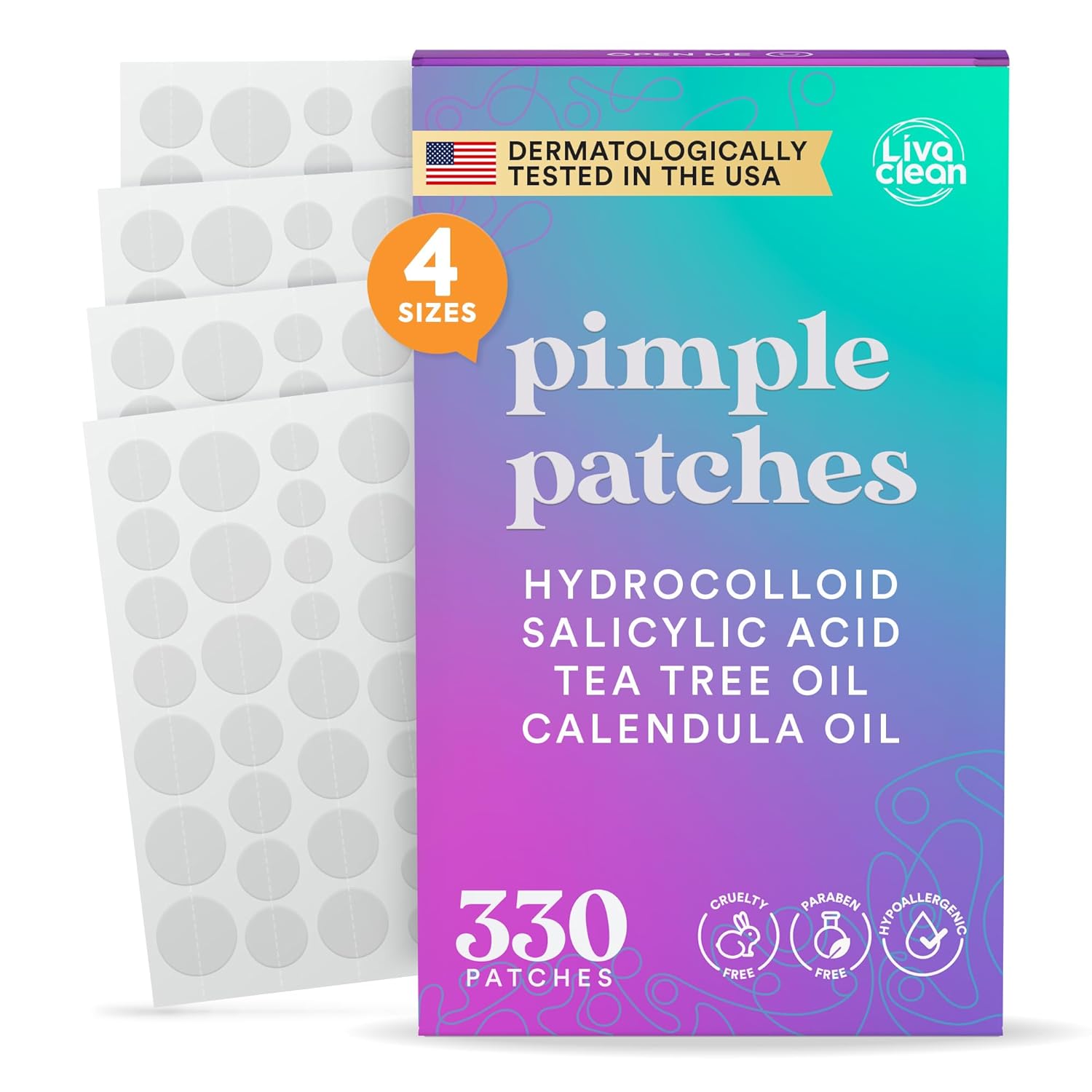 LivaClean_330_CT_Pimple_Patches_for_Face_w/Salicylic_Acid,_Tea_Tree_Oil_&_Calendula_Oil_-_Four_Sizes_-_Pimple_Patch,_Hydrocolloid_Patch,_Acne_Patches_for_Face