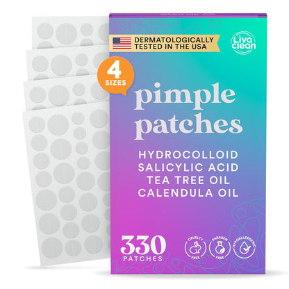 LivaClean_330_CT_Pimple_Patches_for_Face_w/Salicylic_Acid,_Tea_Tree_Oil_&_Calendula_Oil_-_Four_Sizes_-_Pimple_Patch,_Hydrocolloid_Patch,_Acne_Patches_for_Face