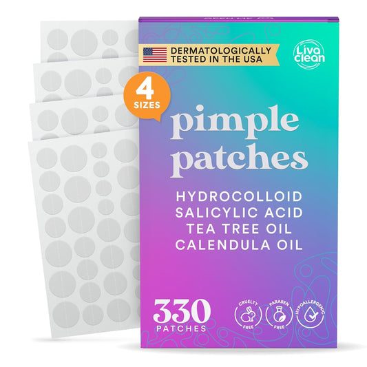 LivaClean_330_CT_Pimple_Patches_for_Face_w/Salicylic_Acid,_Tea_Tree_Oil_&_Calendula_Oil_-_Four_Sizes_-_Pimple_Patch,_Hydrocolloid_Patch,_Acne_Patches_for_Face