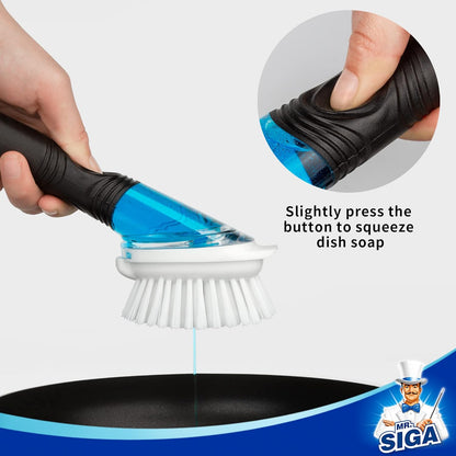 MR.SIGA_Soap_Dispensing_Dish_Brush_Storage_Set,_Kitchen_Brush_with_Holder_for_Pot_Pan_Sink_Cleaning