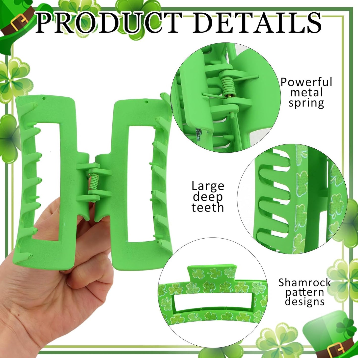 ANBALA_3Pcs_St_Patricks_Day_Claw_Clips_for_Thick_Thin_Hair,_3"_Strong_Hold_Square_Claw_Clips_for_Women_Girls_Non-Slip_Green_Shamrock_Irish_Clover_Hair_Clip_St_Patricks_Day_Accessories