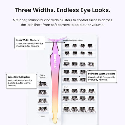KISS_imPRESS_Falsies_Self_Adhesive_Eyelashes,_Press_On_Lashes,_12mm-14mm_Glam_Volume_Lashes,_Black,_No_Glue_Needed,_Invisible_Band,_36_Lash_Clusters_&_Non-Stick_Applicator_-_Voluminous