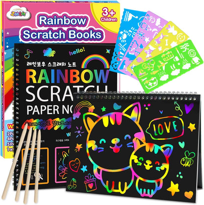 ZMLM_Scratch_Paper_Art-Crafts_Gift:_2_Pack_Rainbow_Notebooks_Supplies_Toys_Easter_Basket_Stuffers_for_3_4_5_6_7_8_9_10_Years_Old_Girls_and_Boys_Kids_Valentine's_Day_Birthday_Party_Travel_Games_(Pink)