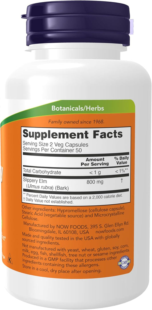 NOW_Supplements,_Slippery_Elm_(Ulmus_rubra)_400_mg,_Herbal_Supplement,_100_Veg_Capsules