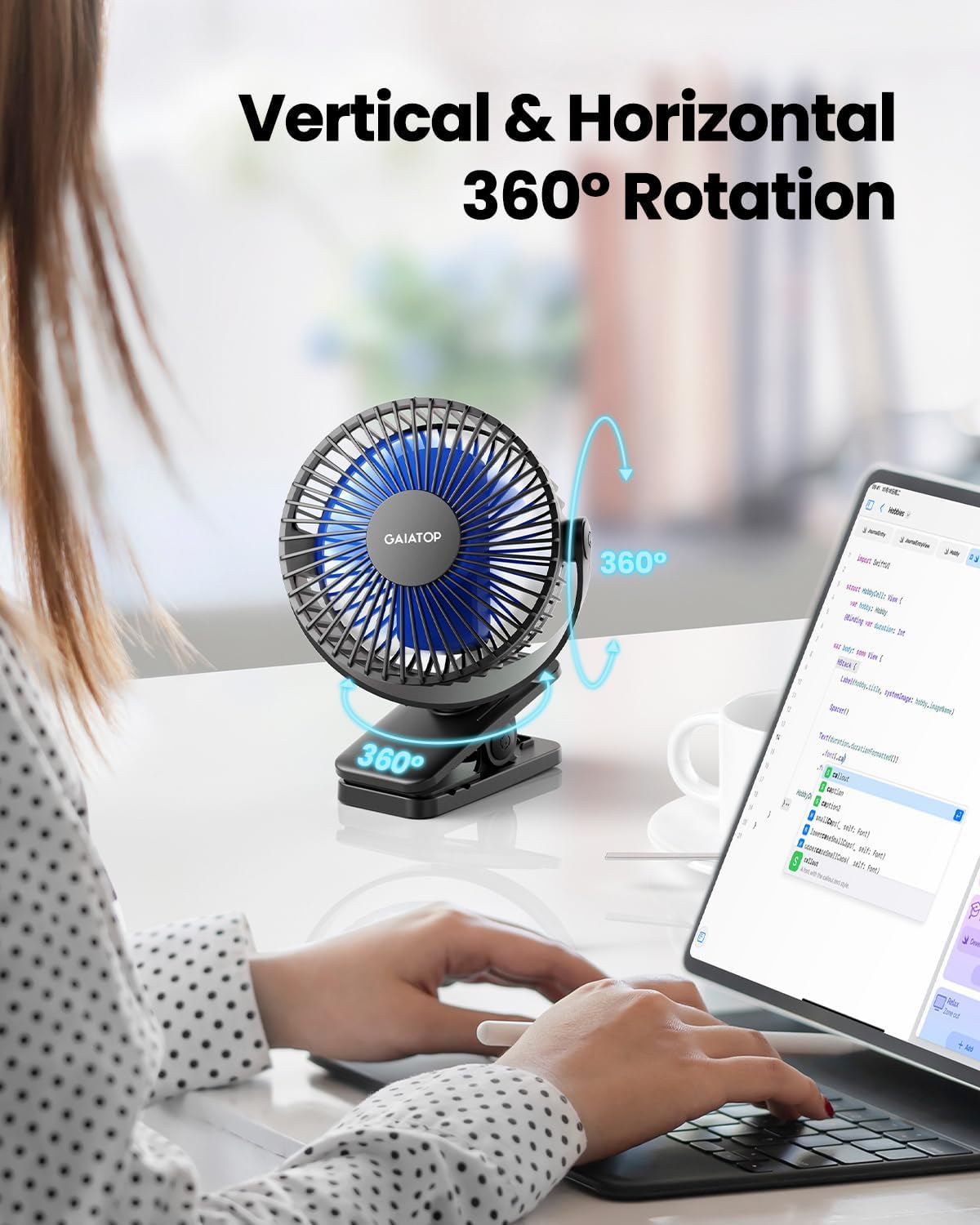 Gaiatop_Portable_Clip_on_Fan_Battery_Operated,_Small_Powerful_3_Speed_Quiet_360°_Rotate,_USB_Rechargeable_Mini_Personal_Cooling_Fan_for_Desk_Table_Home_Office_Stroller_Camping_Women_Gifts_Black_Blue