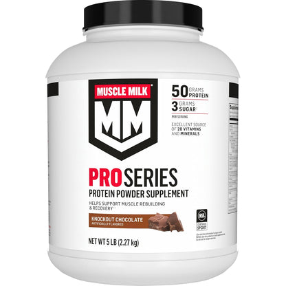 Muscle_Milk_Pro_Series_Protein_Powder_Supplement,_Knockout_Chocolate,_5_Pound,_28_Servings,_50g_Protein,_3g_Sugar,_20_Vitamins_&_Minerals,_NSF_Certified_for_Sport,_Workout_Recovery