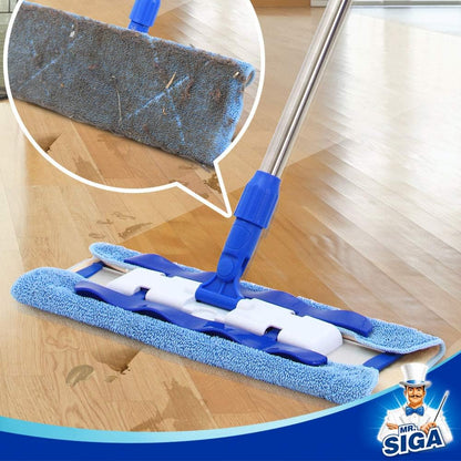 MR.SIGA_Professional_Microfiber_Mop_for_Hardwood,_Laminate,_Tile_Floor_Cleaning,_Stainless_Steel_Telescopic_Handle_-_3_Reusable_Flat_Mop_Refills_and_1_Dirt_Removal_Scrubber_Included