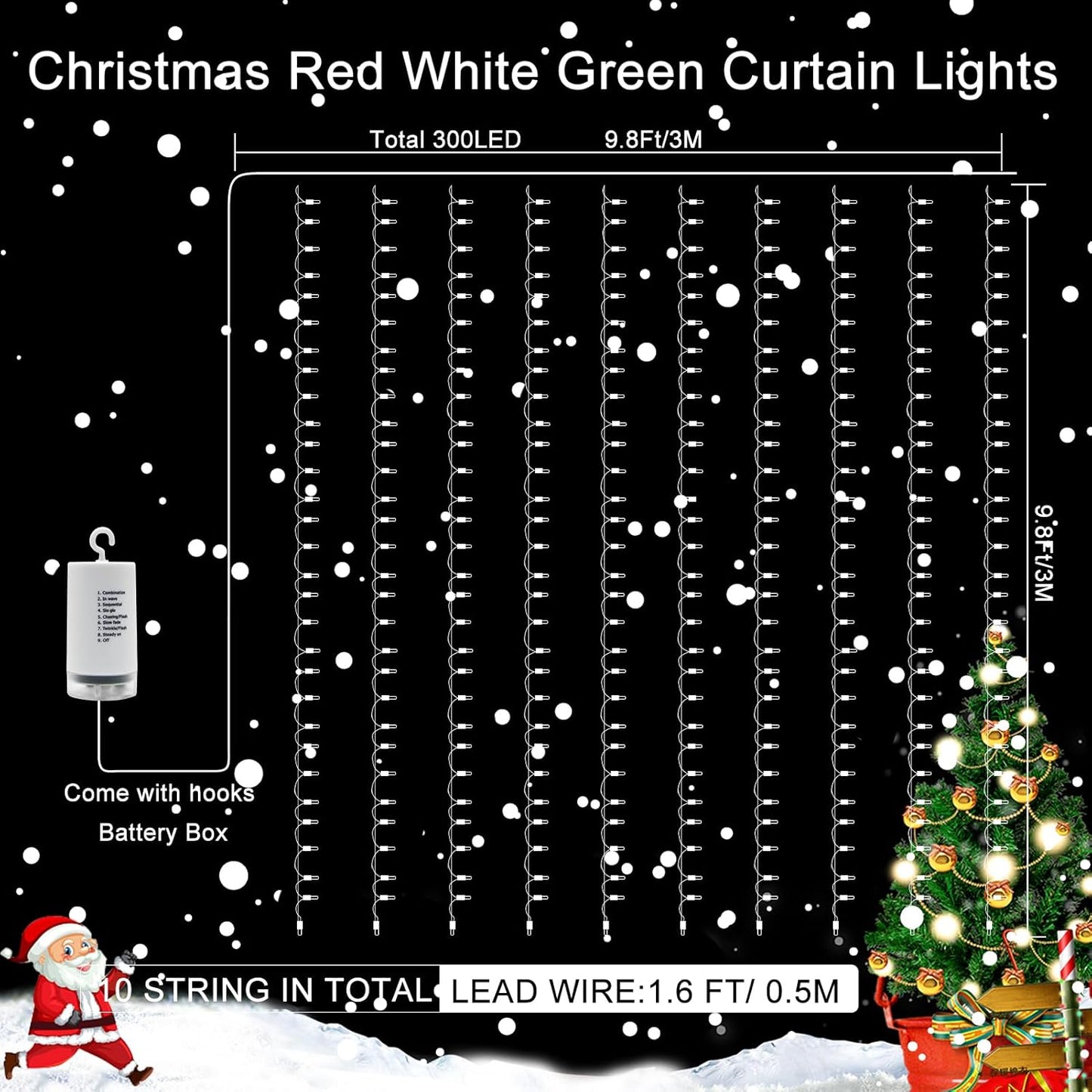 echosari_Red_White_and_Green_Christmas_Curtain_Lights_Battery_Operated,_300_LED_Fairy_Curtain_Lights_9.8Ft_x_9.8Ft_Hanging_Lights_with_Remote_Timer_for_Party_Holiday_Garden_Yard_Decor