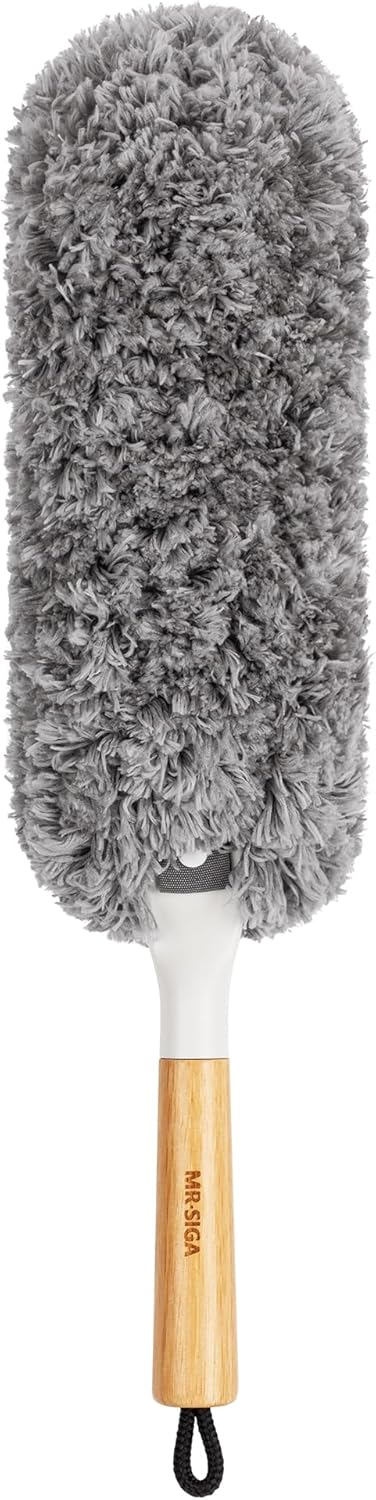 MR.SIGA_Lint_Free_Microfiber_Duster,_Washable_and_Reusable_Duster_with_Bamboo_Handle_and_Replaceable_Head,_Duster_for_Household_Cleaning