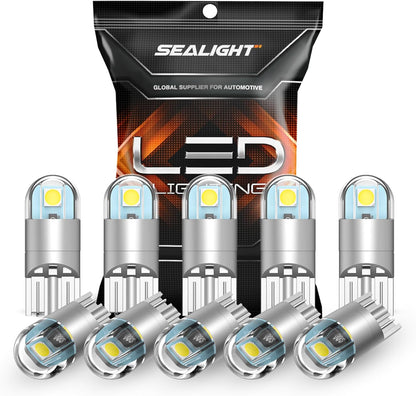 SEALIGHT_194_LED_Bulb_6000K_White,_License_Plate_Light,_Dome_Light,_T10_168_2825_W5W_3030_Bright_Chips_Wedge_for_Replacement_Light_Bulb,_Map_Trunk_Door_Courtesy_Dash_LED_Light_Bulb,Pack_of_10