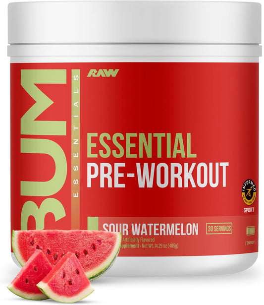 RAW_Essential_Pre-Workout_Powder_(Sour_Watermelon)_-_Chris_Bumstead_Sports_Nutrition_Supplement_for_Men_&_Women_-_Preworkout_Energy_Powder_with_Caffeine,_L-Citrulline,_L-Tyrosine,_&_Beta_Alanine_Blend