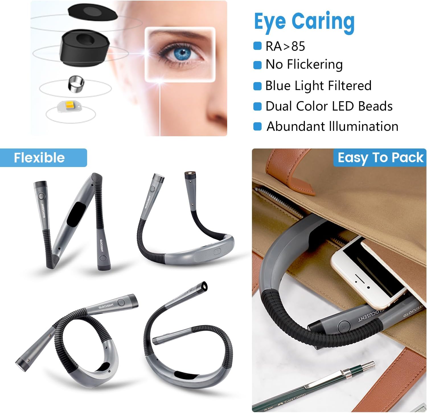 Glocusent_Book_Light,_3-Color_&_6-Brightness_Reading_Light,_Bendable_Neck_Light,_80-hr_Lasting_Rechargeable_Lamp,_Perfect_Book_Light_for_Reading_in_Bed,_Knitting,_Camping,_Repairing,_Book_Lovers_Gifts