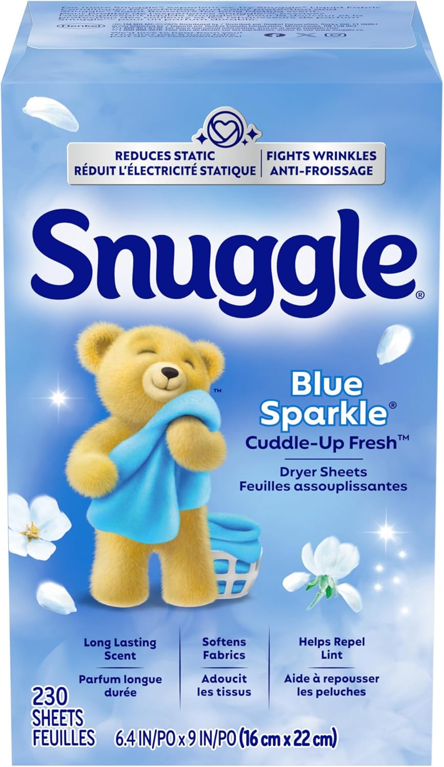 Snuggle_Fabric_Softener_Dryer_Sheets,_Blue_Sparkle_Cuddle-Up_Fresh,_230_Ct,_Long-Lasting_Fresh_&_Clean_Scent,_Softens_Fabric,_Reduces_Static,_Fights_Wrinkles,_Helps_Repel_Lint_&_Pet_Hair,_HE_Safe