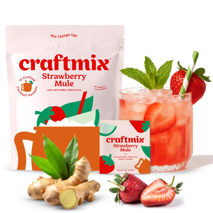 Craftmix Strawberry Mule Cocktail &amp;amp; Mocktail Drink Mixer, Skinny Mixes - Water Flavoring Packets - Made With Real Fruit - Vegan, Low-Carb, Low-Sugar, Non-GMO, Dairy Free, Gluten Free, 12 Pack