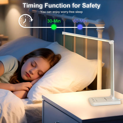White_crown_LED_Desk_Lamp_Dimmable_Table_Lamp_Reading_Lamp_with_USB_Charging_Port,_5_Lighting_Modes,_Sensitive_Control,_30/60_Minutes_Timer_(White,_First-Generation)