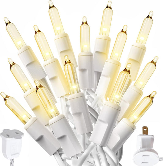 PREXTEX_10_Ft_String_Lights_with_Christmas_Tree_Light_Warm_White_-_Indoor/Outdoor_Decor_-_50_Count_Christmas_Lights_for_Holidays_-_Xmas_Light_on_White_Wire_-_Multi-Strand_Connectable