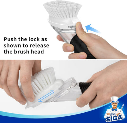 MR.SIGA_Soap_Dispensing_Dish_Brush_Storage_Set,_Kitchen_Brush_with_Holder_for_Pot_Pan_Sink_Cleaning