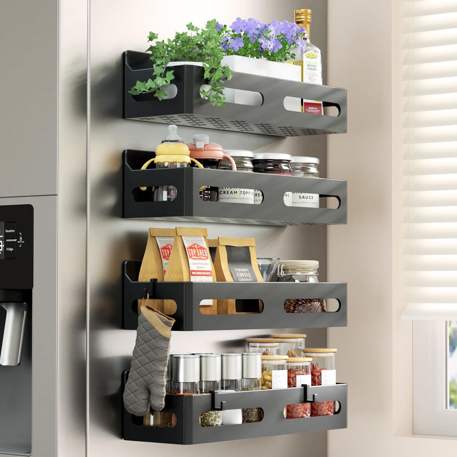 4_Pack_Magnetic_Spice_Rack_for_Refrigerator,_Spice_Rack_Organizer,_Moveable_Magnetic_Shelf_Fridge_Organizer_with_4_Hooks_for_Kitchen_and_Oven_Organization,_Black