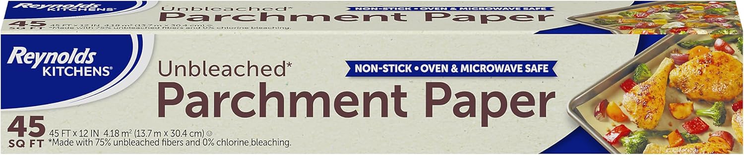 Reynolds_Kitchens_Unbleached_Parchment_Paper_Roll,_Non_Stick_Parchment_Paper_for_Cooking_and_Baking,_Oven_Safe_up_to_425_Degrees,_Chlorine-Free,_45_Feet_x_12_Inches,_45_Total_Sq._Ft.