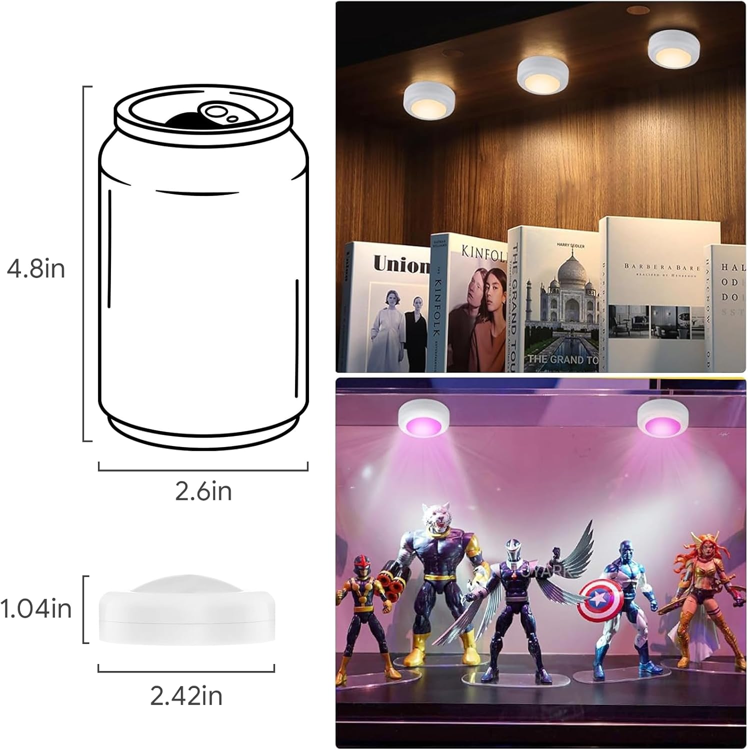 Yiliaw_3_Pack/6_Packs/12_Packs_LED_Puck_Lights_Remote_Control_16_Color_Changeable_Under_Cabinet_Lights,_Battery_Operated_Lights_Night_Light_with_Dimmer_&_Timmer_for_Closet_Bedroom_Kitchen,_White/Black