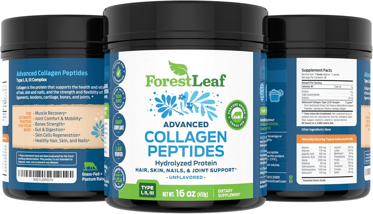 ForestLeaf_Collagen_Peptides_Powder_Unflavored_-_Hydrolyzed_Grass_Fed_Keto_Collagen_Protein_Powder_Type_1,_2_&_3_-_Vital_Hair,_Skin,_Nails,_Joints,_Recovery,_11g_Per_Serving