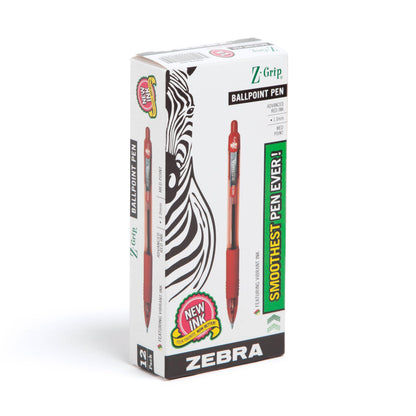 Zebra Pen Z-Grip Retractable Ballpoint Pen, Smooth-Flowing Red Ink, 1.0mm Medium Point, School &amp;amp; Office Supplies, Ideal for Note-Taking, Journal and Planner Use, 12-Pack (22230)