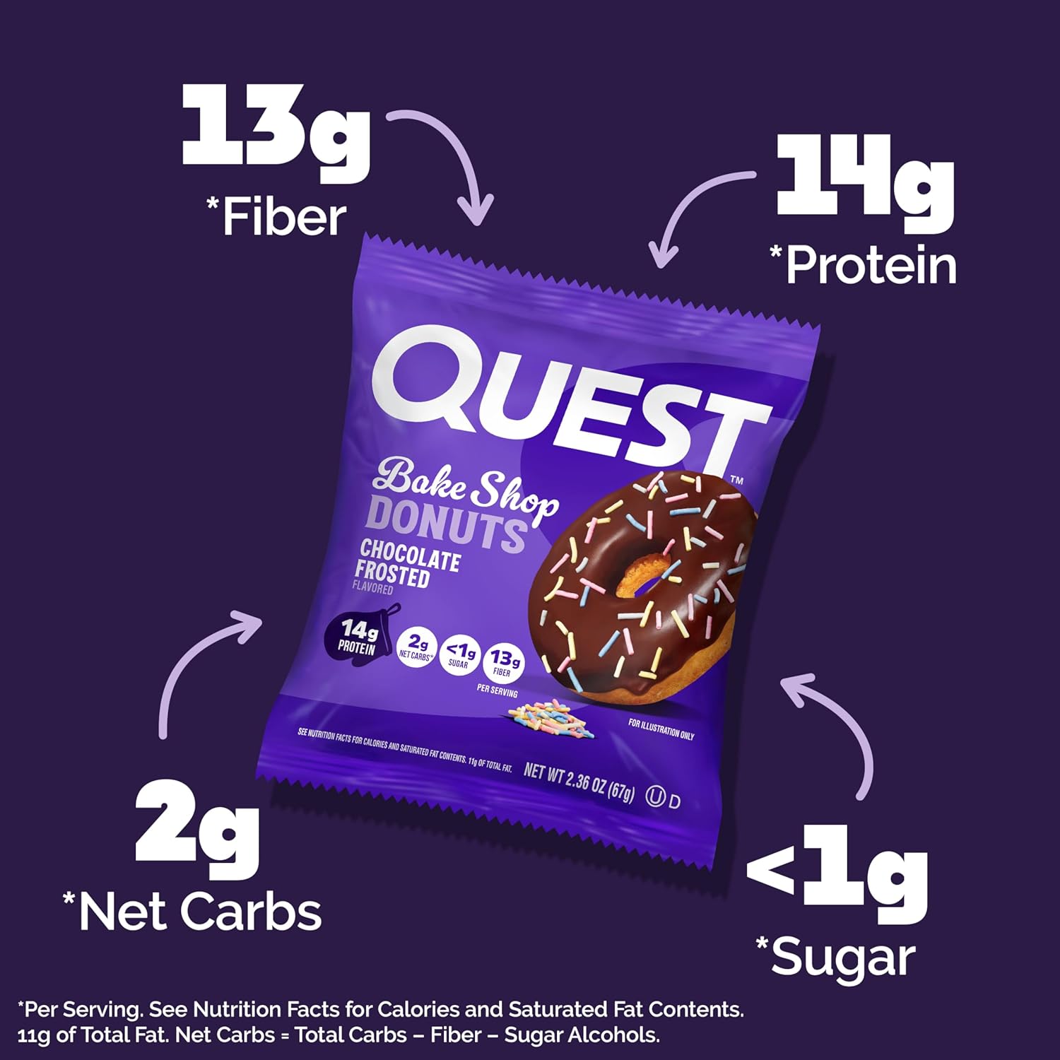 Quest_Nutrition_Bake_Shop,_Chocolate_Frosted_Donuts,_14g_Protein,_Less_than_1g_Sugar,_Protein_Snack,_Low_Sugar,_9_Count