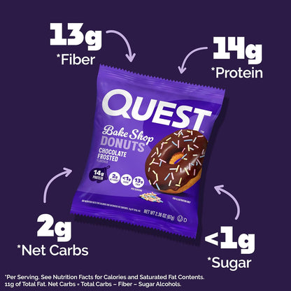 Quest_Nutrition_Bake_Shop,_Chocolate_Frosted_Donuts,_14g_Protein,_Less_than_1g_Sugar,_Protein_Snack,_Low_Sugar,_9_Count