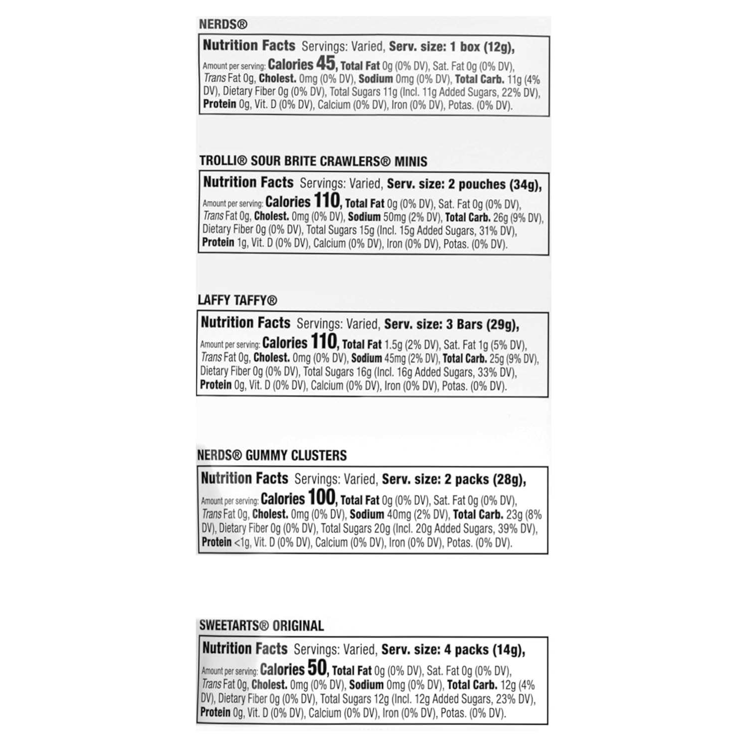 SweeTARTS_Variety_Party_Mix,_Individually_Wrapped_Assorted_Candy,_28.6_Ounce_(75_Count)