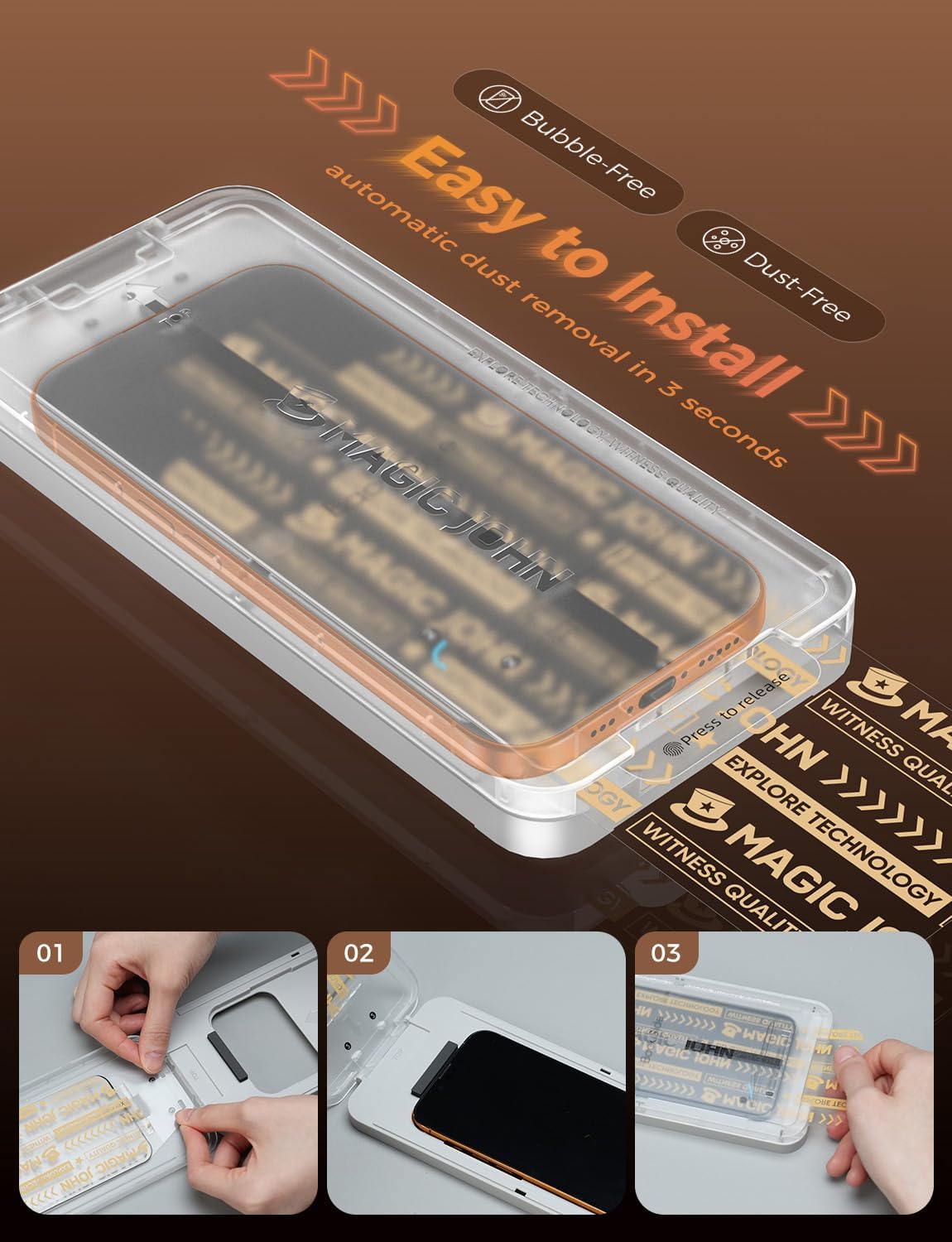 MAGIC_JOHN_3rd_Gen_Upgraded_for_iPhone_17_Pro_Max_Screen_Protector_6.9_Inch,HD_Clear,Shatterproof_Tempered_Film,Auto_Dust-Elimination,Bubble_Free,Easy_Installation,2_Pack