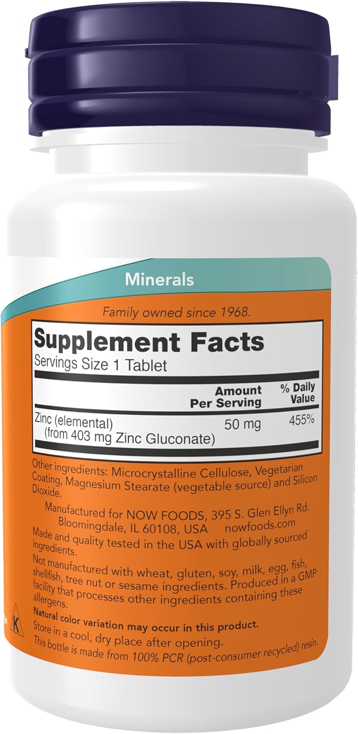 NOW_Foods_Supplements,_Zinc_(Zinc_Gluconate)_50_mg,_Supports_Enzyme_Functions*,_Immune_Support*,_100_Tablets