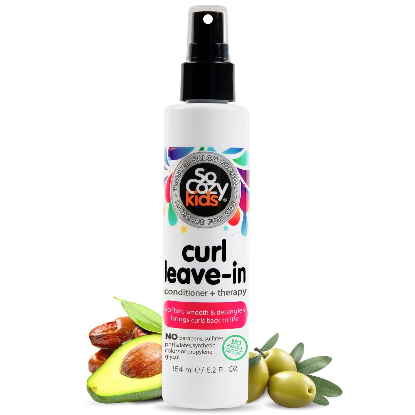 SoCozy Leave In Conditioner Spray (5.2 Fl Oz) Paraben-Free Detangler for Kids&amp;#39; Curly Hair, Deep Conditioner &amp;amp; Tangle-Free Curls, Gentle &amp;amp; Nourishing with Keratin, Vitamin B5, Olive Oil &amp;amp; Jojoba Oil
