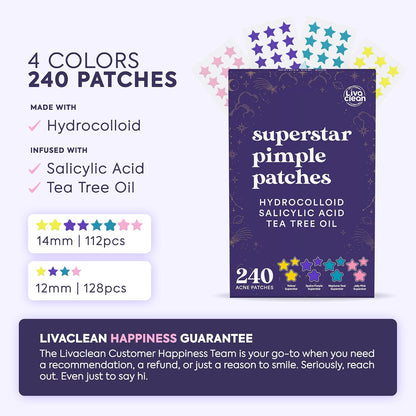 Livaclean_240CT_Star_Pimple_Patches_for_Face_w/_Hydrocolloid,_Tea_Tree_oil_&_Salicylic_Acid_-_Zit_Stickers,_Hydrocolloid_Acne_Patches_for_Face_-_Cute_Pimple_Patch,_Acne_Stickers