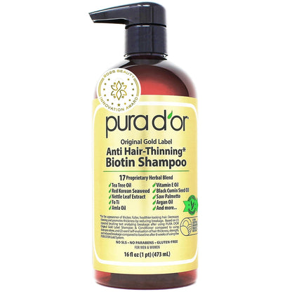 PURA_D'OR_Original_Gold_Label_Anti-Thinning_Shampoo_-_CLINICALLY_TESTED_-_Biotin_&_Argan_Oil_–_Sulfate-Free_Strengthening_&_Volumizing_for_Fuller-Looking_Hair,_Men_&_Women,_Natural_Earthy_Scent_16_oz