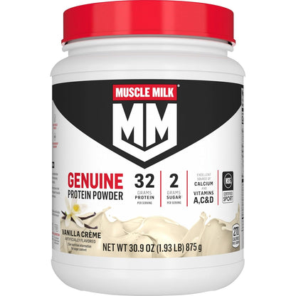 Muscle_Milk_Genuine_Protein_Powder,_Vanilla_Creme,_1.93_Pounds,_12_Servings,_32g_Protein,_2g_Sugar,_Calcium,_Vitamins_A,_C_&_D,_NSF_Certified_for_Sport,_Energizing_Snack,_Packaging_May_Vary