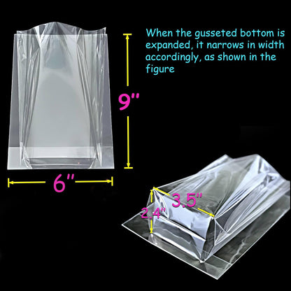 PigPotParty_Cellophane_Treat_Bags_6"x9",_50_Pack_Clear_Goodie_Bags,_2.4"_Bottom_Gusset_for_Stand-Up_Display,_Small_Plastic_Gift_Wrap_for_Cookies,_Candy,_Party_Favors,_Popcorn,_Includes_50_Gold_Ties
