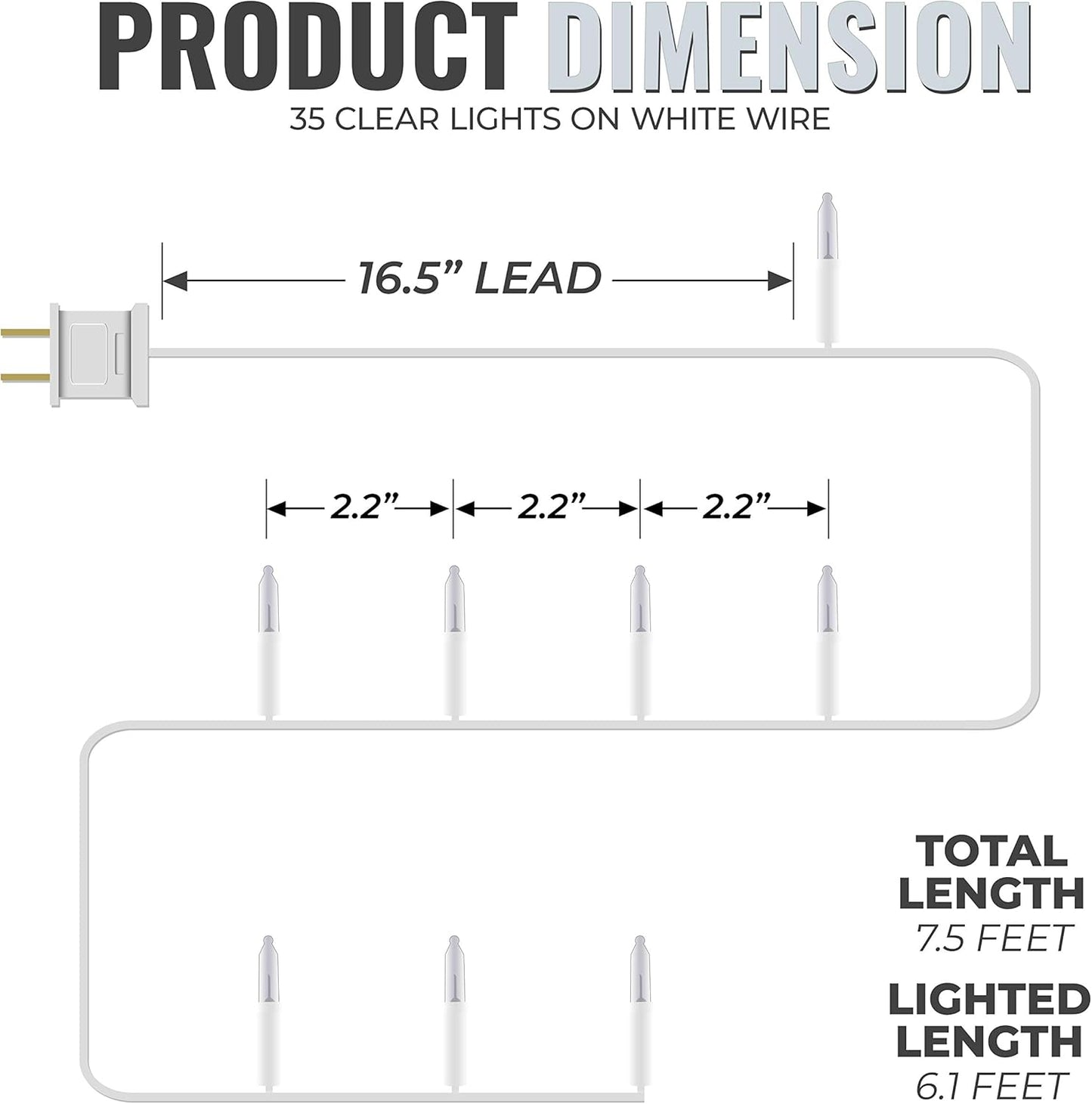 612_Vermont_Clear_35_Count_Christmas_String_Lights_on_White_Wire_Cord,_UL_Approved_for_Indoor_Use_Only,_Total_Length_7.5_Foot,_Lighted_Length_6.1_Foot