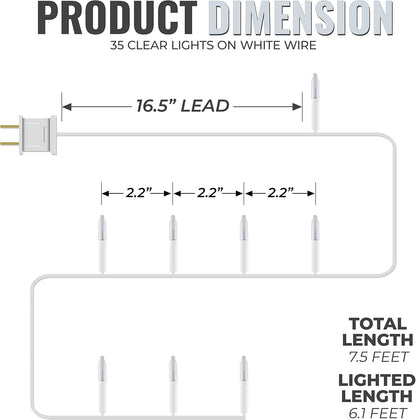 612_Vermont_Clear_35_Count_Christmas_String_Lights_on_White_Wire_Cord,_UL_Approved_for_Indoor_Use_Only,_Total_Length_7.5_Foot,_Lighted_Length_6.1_Foot