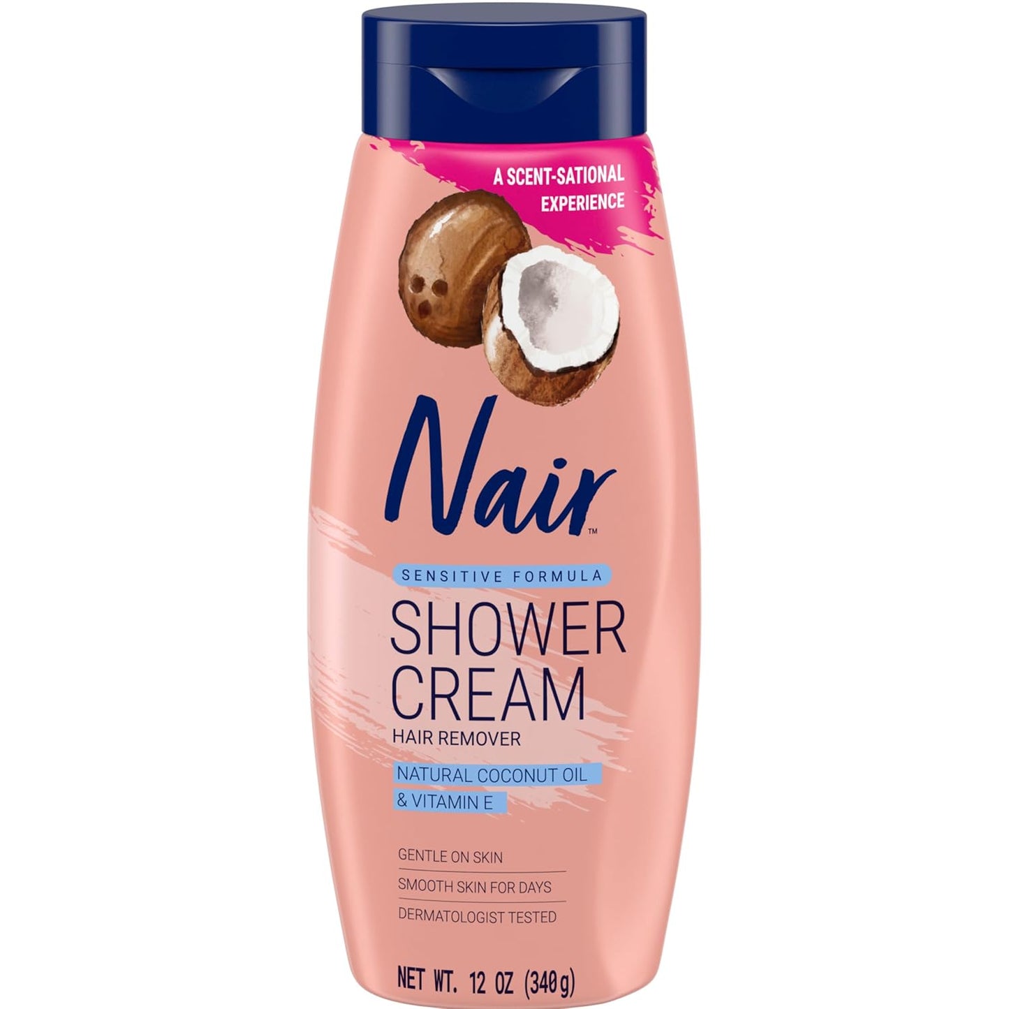 Nair_Sensitive_Formula_Shower_Cream,_Quick_and_Easy_Hair_Removal_Cream_with_Coconut_Oil_and_Vitamin_E_for_Body,_12_oz  