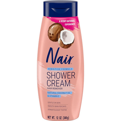 Nair_Sensitive_Formula_Shower_Cream,_Quick_and_Easy_Hair_Removal_Cream_with_Coconut_Oil_and_Vitamin_E_for_Body,_12_oz  